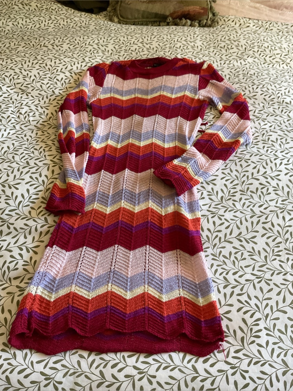 Nasty Gal Chevron Knit Long-Sleeve Dress in Red, Pink, Orange, Purple